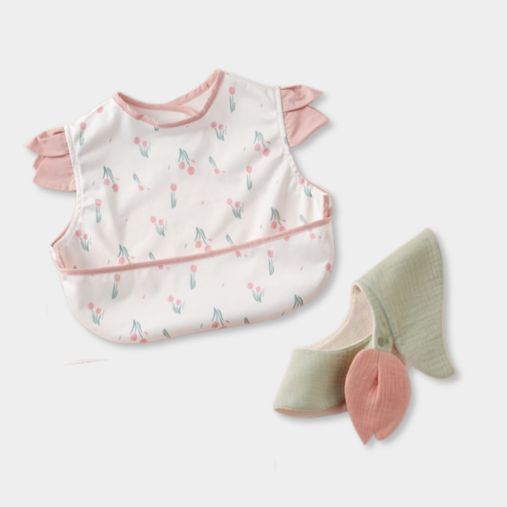 出産祝い ベビーギフト お食事防水エプロンとスタイのセット チューリップ Lien de famille